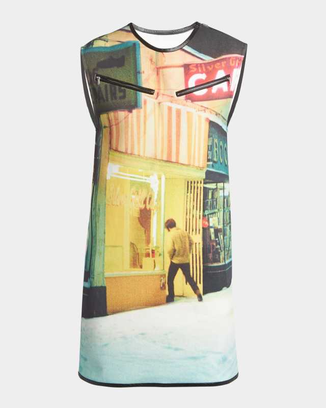Printed Zip-Pocket Mini Tank Dress